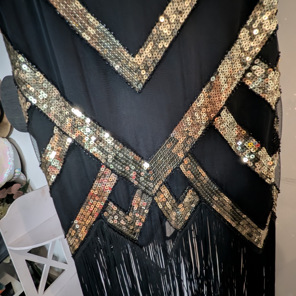 Glamorous Black and Gold Fringe Mini Dress - Picture 13 of 14